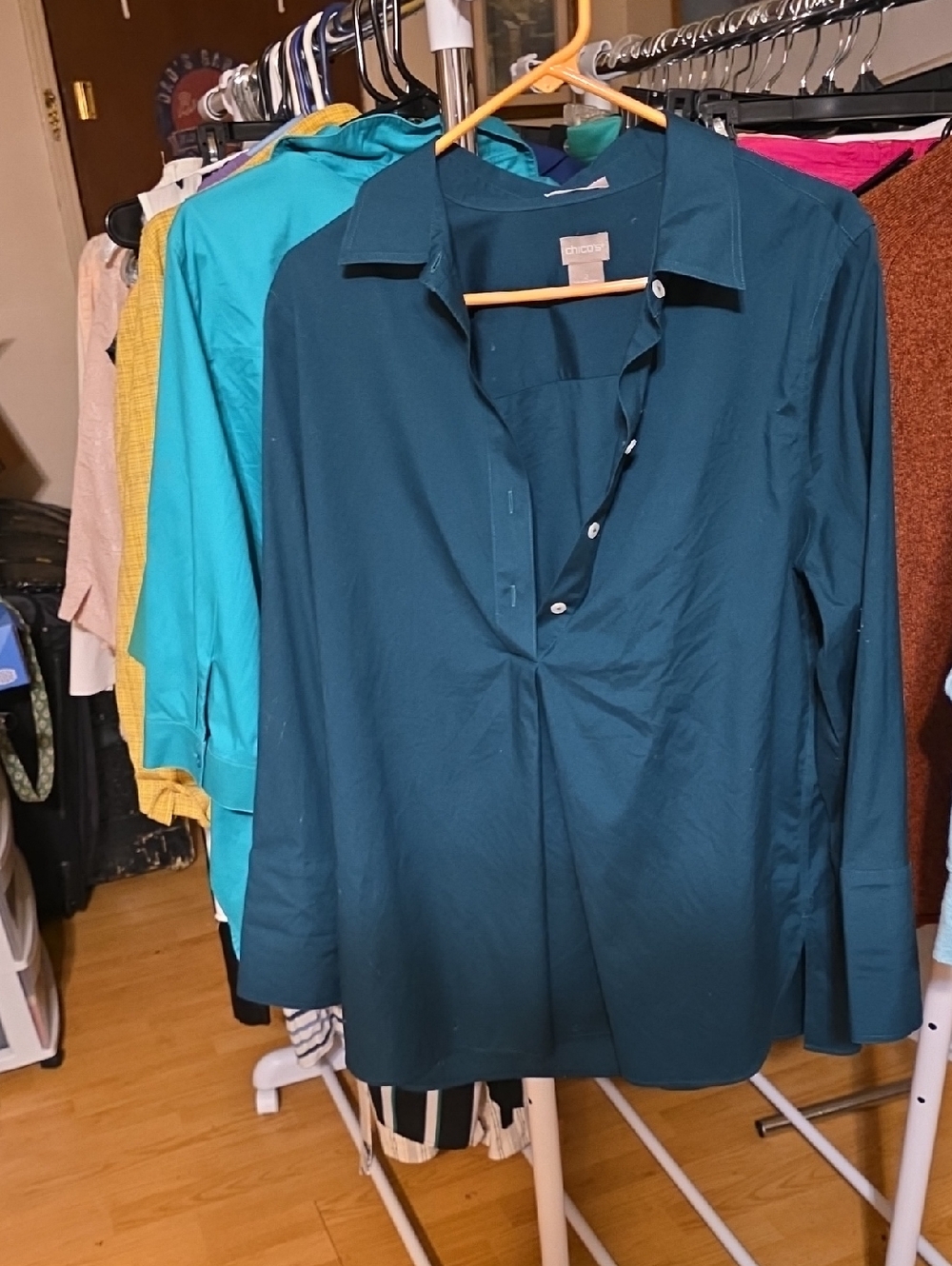 Chico's Deep Teal Button-Down Collar Shirt